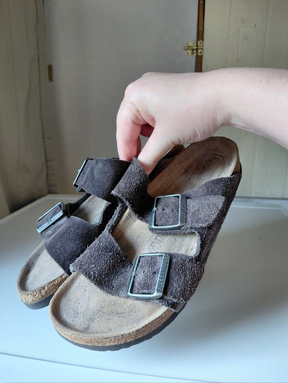 Birkenstock Arizona Womens Eu 37 Narrow Brown Suede Upper Sandals Slides